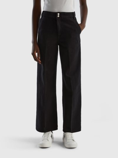 Women's Benetton High-waisted Wide Leg Trousers Black | NZ640785