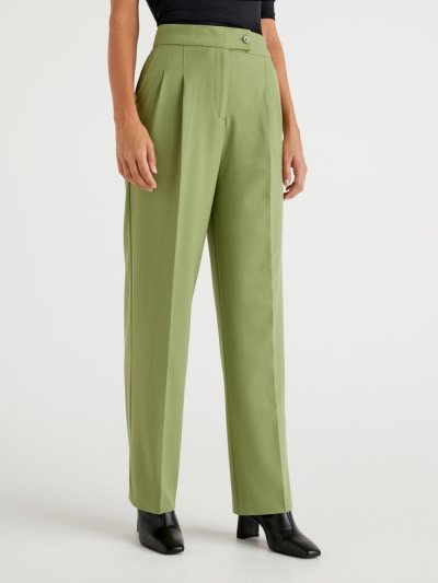Women's Benetton High-waisted Wide Trousers Military Green | NZ784819
