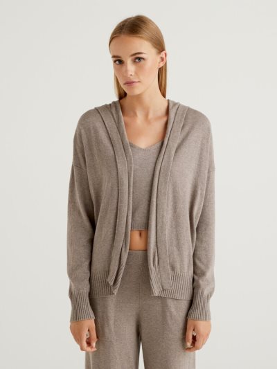 Women's Benetton Hood Cardigan Beige | NZ953397