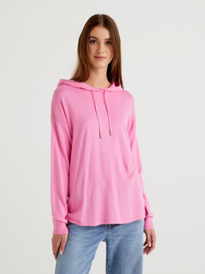 Women's Benetton Hood Modal® Blend Oversized Sweaters Pink | NZ094226