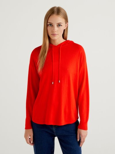 Women's Benetton Hood Modal® Blend Oversized Sweaters Red | NZ361658