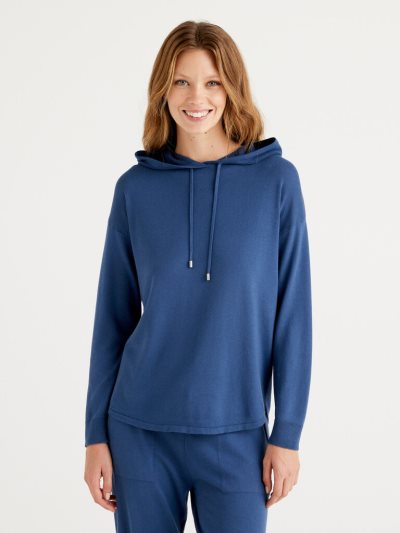 Women's Benetton Hood Modal® Blend Oversized Sweaters Blue | NZ520811
