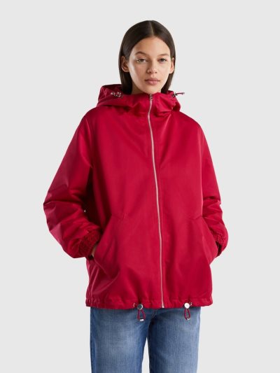 Women's Benetton Hooded Raincoat Coats Fuchsia | NZ505749