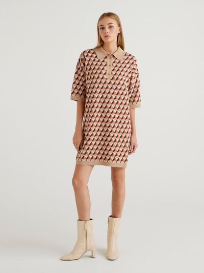 Women's Benetton Jacquard Polo Collar Dress Soft Pink | NZ563841