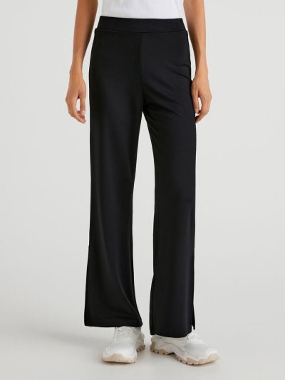 Women's Benetton Jacquard Slits Trousers Black | NZ104618