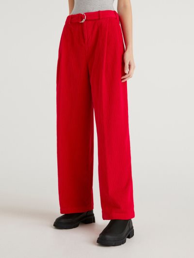 Women's Benetton Jccxucb Oversized Velvet Trousers Red | NZ115017