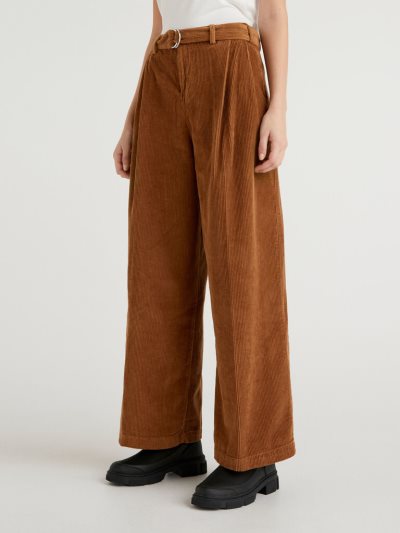 Women's Benetton Jccxucb Oversized Velvet Trousers Camel | NZ145680