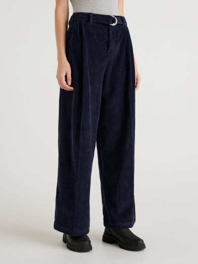 Women's Benetton Jccxucb Oversized Velvet Trousers Dark Blue | NZ455934