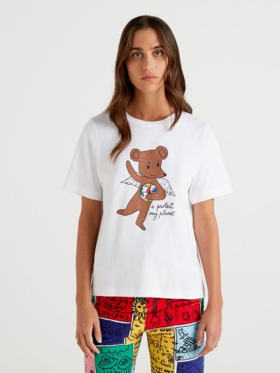 Women's Benetton Jccxucb Print Short Sleeve T-shirts White | NZ307690