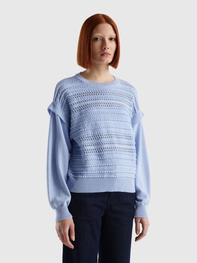 Women's Benetton Knit Flaps Crew Neck Sweaters Lavender | NZ001089