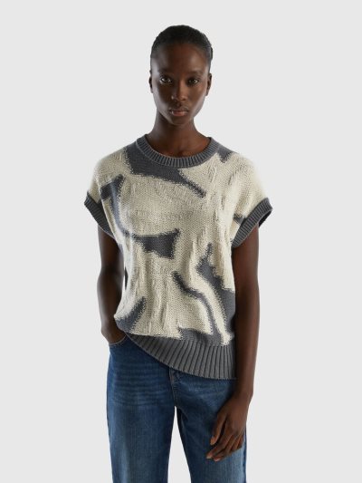 Women's Benetton Knit Inlay Vest Grey | NZ165249