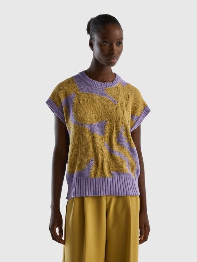 Women's Benetton Knit Inlay Vest Lilac | NZ727561