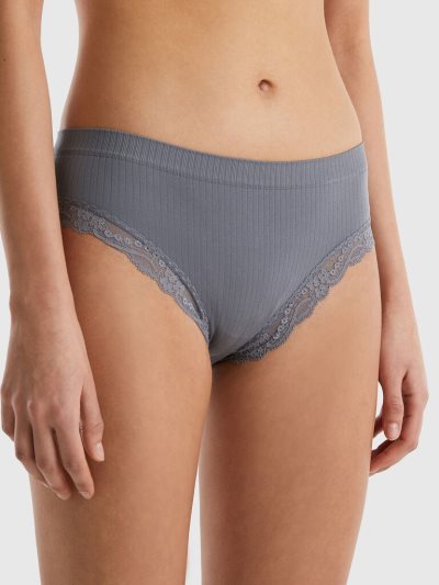 Women's Benetton Knit Lace Knickers Grey | NZ710698