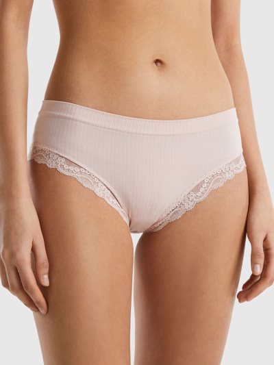 Women's Benetton Knit Lace Knickers Soft Pink | NZ629737