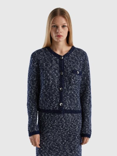 Women's Benetton Knit Lurex Cardigan Dark Blue | NZ100729