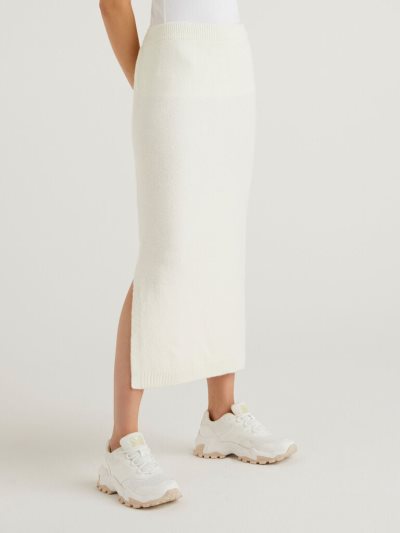 Women's Benetton Knit Midi Skirts Creamy White | NZ333966