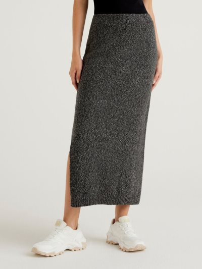 Women's Benetton Knit Midi Skirts Dark Grey | NZ265781