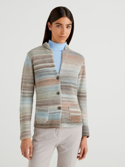 Women's Benetton Knit Multicolor Wool Blend Jackets Grey | NZ140246