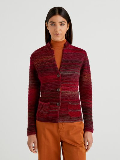 Women's Benetton Knit Multicolor Wool Blend Jackets Red | NZ280187