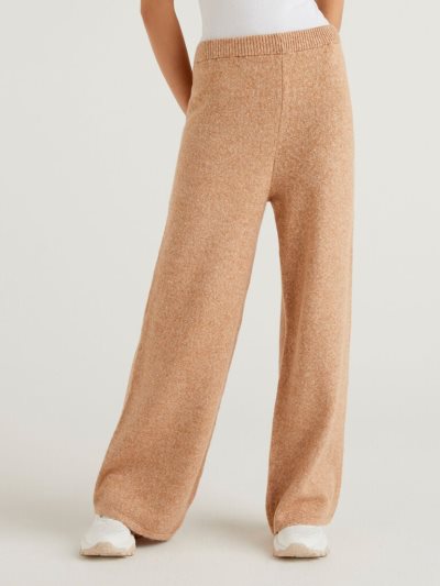 Women's Benetton Knit Palazzo Trousers Beige | NZ121008