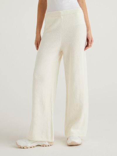 Women's Benetton Knit Palazzo Trousers White | NZ246580