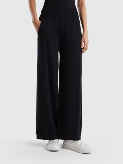Women's Benetton Knit Wide Trousers Black | NZ894701