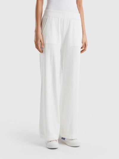 Women's Benetton Knit Wide Trousers Creamy White | NZ277846
