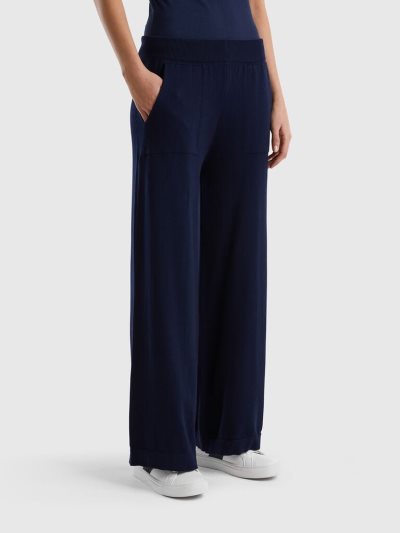 Women's Benetton Knit Wide Trousers Dark Blue | NZ066943