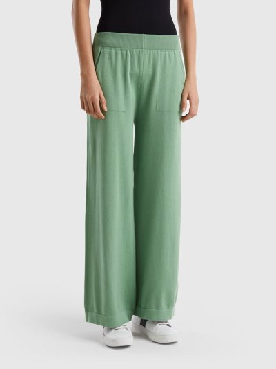 Women's Benetton Knit Wide Trousers Green | NZ576470