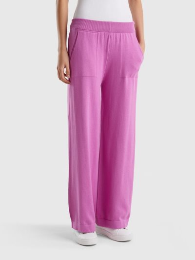Women's Benetton Knit Wide Trousers Pink | NZ809685