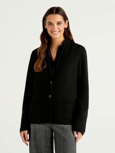 Women's Benetton Knit Wool And Cashmere Blend Cardigan Black | NZ022943