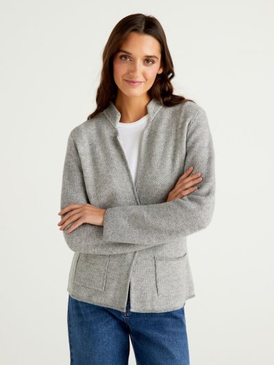 Women's Benetton Knit Wool And Cashmere Blend Cardigan Grey | NZ468417