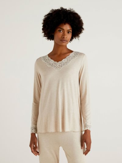 Women's Benetton Lace Detail Pyjamas Light Grey | NZ259165