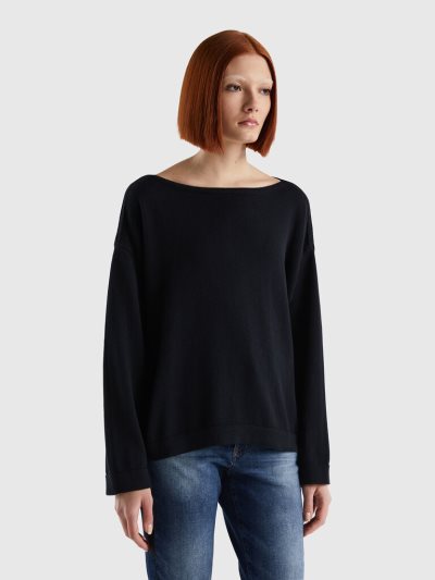 Women's Benetton Laces And Boat Neck Sweaters Black | NZ089258