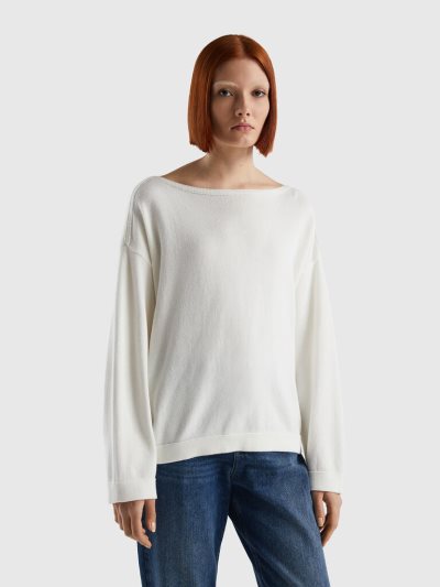Women's Benetton Laces And Boat Neck Sweaters Creamy White | NZ609398