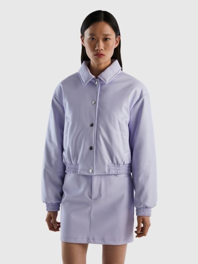 Women's Benetton Lightweight Bomber Imitation Leather Padded Jackets Lilac | NZ824141