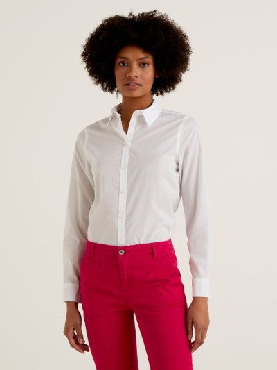 Women's Benetton Lightweight Cotton Shirts White | NZ208787