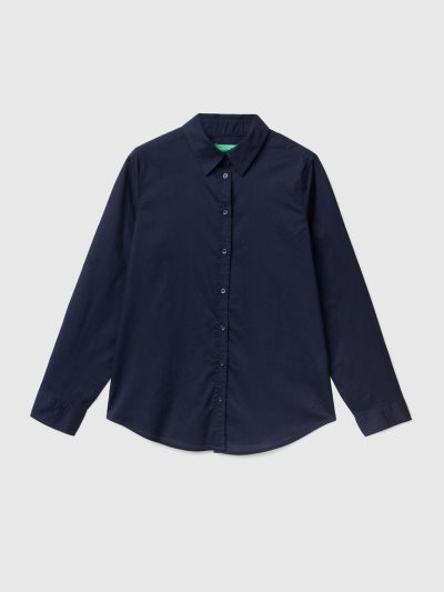 Women's Benetton Lightweight Cotton Shirts Dark Blue | NZ261254
