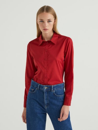 Women's Benetton Lightweight Cotton Shirts Burgundy | NZ502527