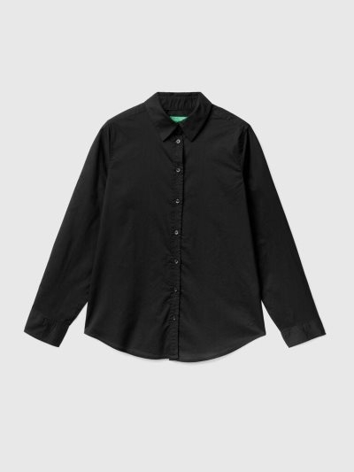 Women's Benetton Lightweight Cotton Shirts Black | NZ511305