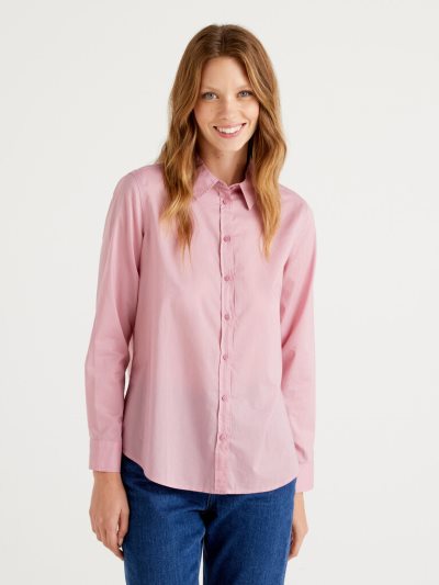 Women's Benetton Lightweight Cotton Shirts Pastel Pink | NZ809419