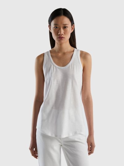 Women's Benetton Lightweight Cotton Tanks White | NZ191127