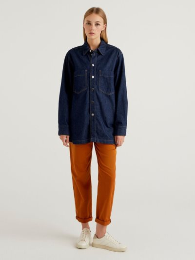 Women's Benetton Lightweight Oversized Shirts Blue | NZ875553