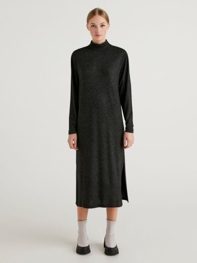 Women's Benetton Lightweight Sweat Midi Dress Black | NZ387684