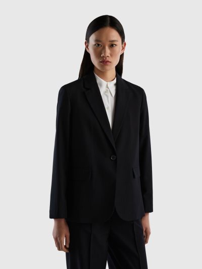 Women's Benetton Lined Flowy Blazers Black | NZ035795