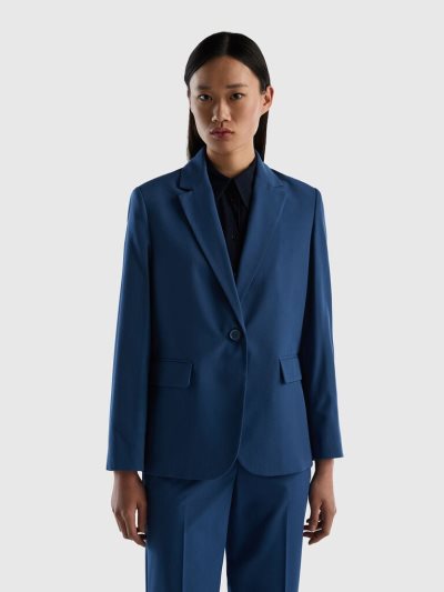 Women's Benetton Lined Flowy Blazers Blue | NZ281235
