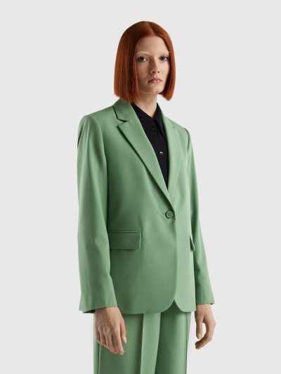 Women's Benetton Lined Flowy Blazers Green | NZ809849
