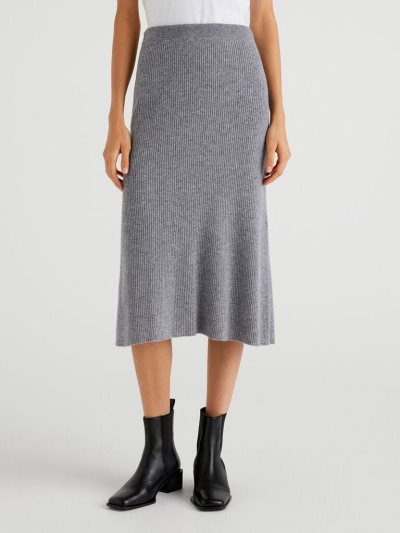Women's Benetton Linen Blend Midi Skirts Grey | NZ159170