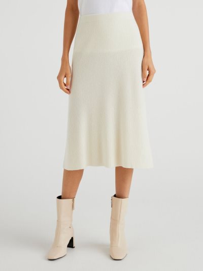 Women's Benetton Linen Blend Midi Skirts Creamy White | NZ458304