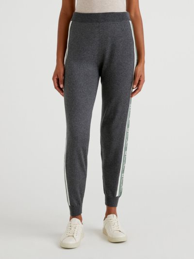 Women's Benetton Logo Bands Sweatpants Dark Grey | NZ761402